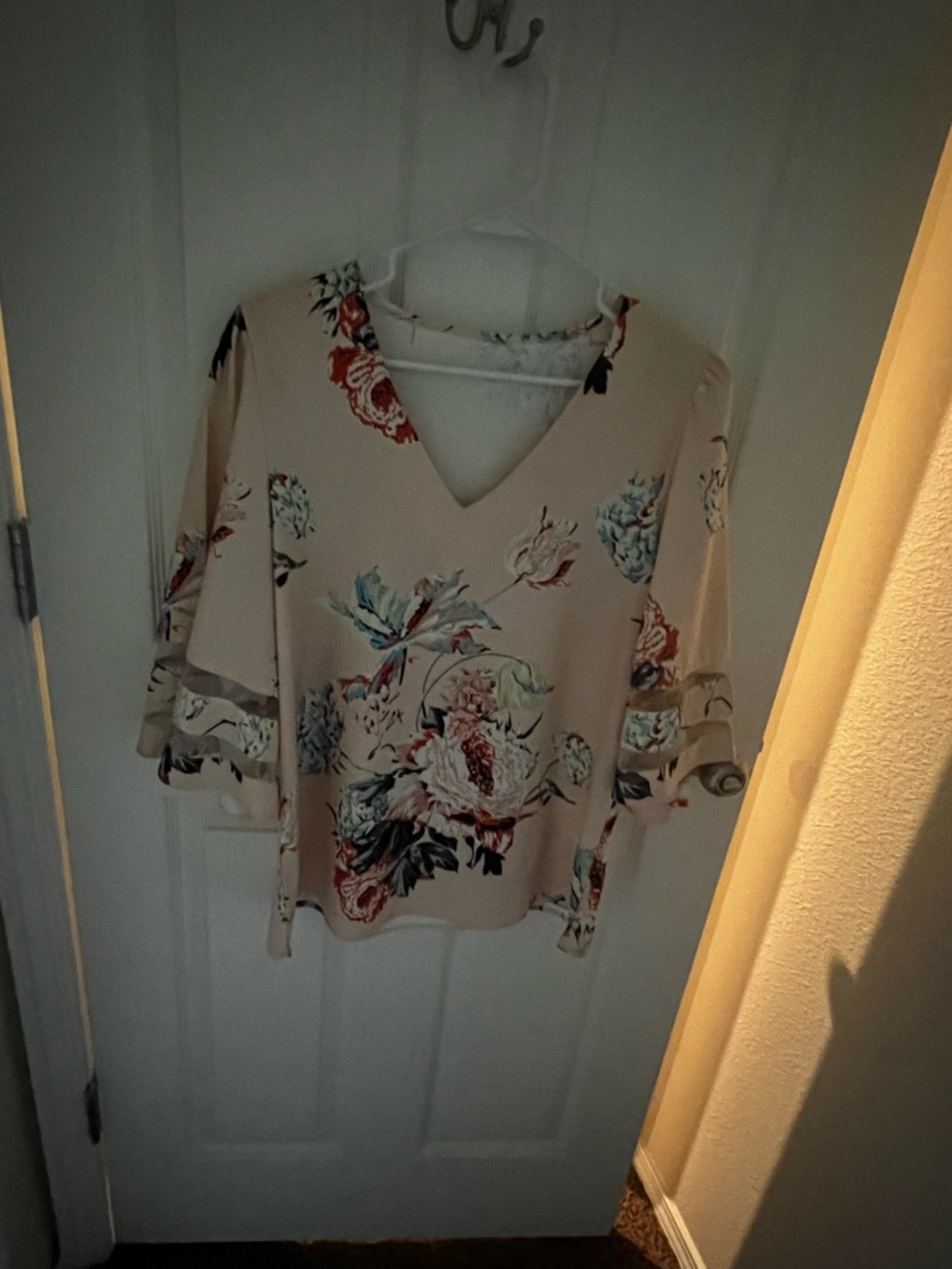 Floral V-Neck Bell Sleeve Top - Blush